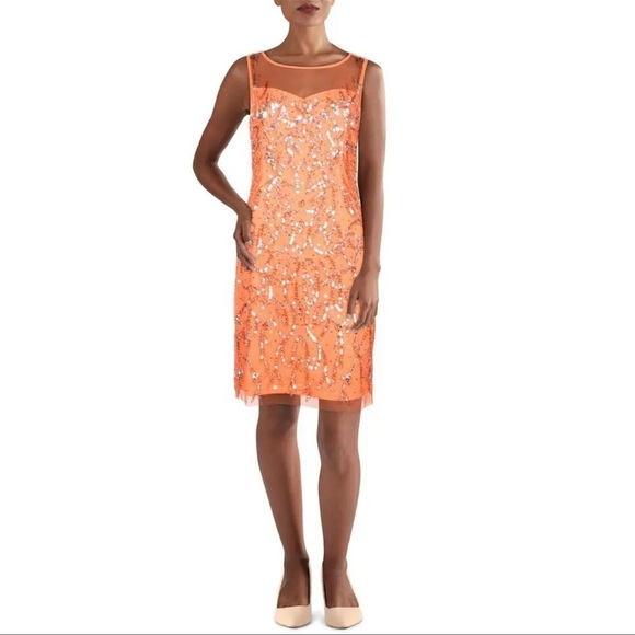 Women’s Formal Dress Size 12 MARINA Orange Beaded Midi Cocktail Party Gown NEW - Picture 12 of 13